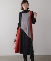 カラーブロックシルエットワンピース