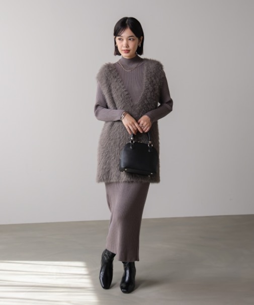 シャギーチュニックリブワンピースセット