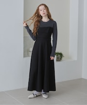 【Bab】選べるネック・レイヤード風ドッキングニットワンピ