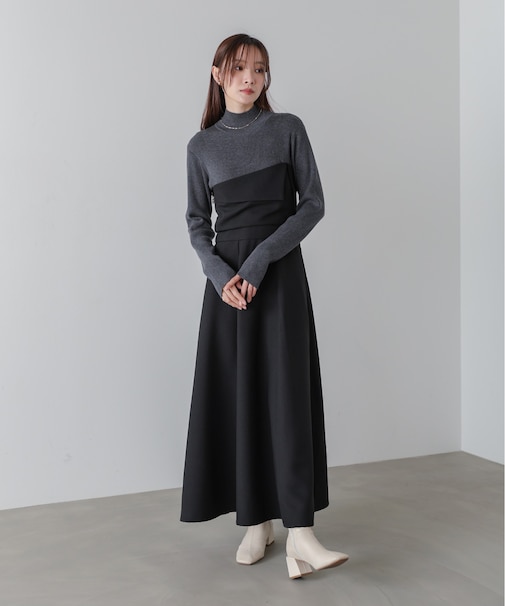 【Bab】選べるネック・レイヤード風ドッキングニットワンピ