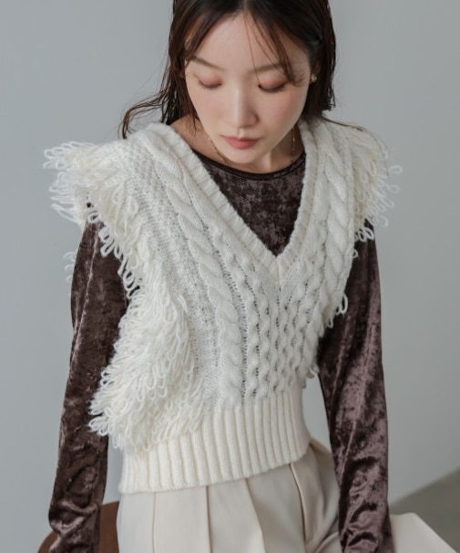 【Bab】フリンジバルキーニットベスト