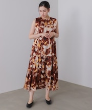 ボカシプリントギャザー切替ワンピース