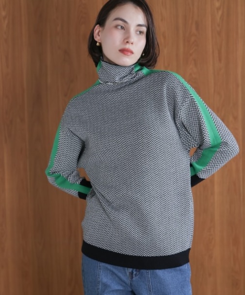 ヘリンボーン配色ニット