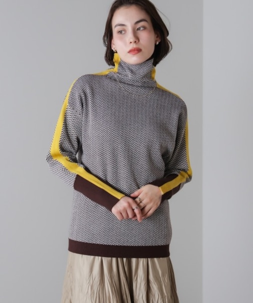 ヘリンボーン配色ニット