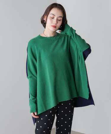 ドルマンスリーブバイカラーニット