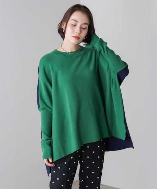 ドルマンスリーブバイカラーニット