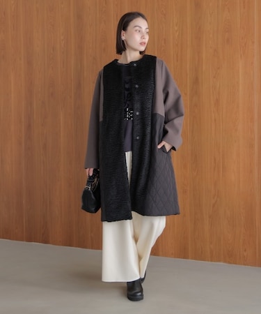 異素材配色コート