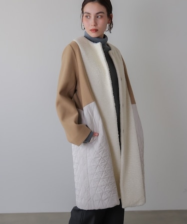 異素材配色コート