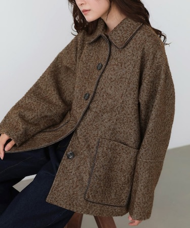 【Bab】ヘリンボーンツイードカバーオールジャケット