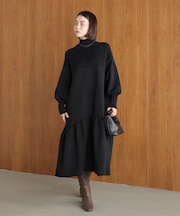 膨れジャガード異素材ニットワンピース