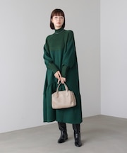 膨れジャガード異素材ニットワンピース