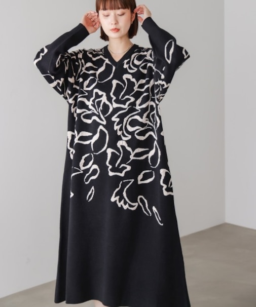 ジャガード柄マキシワンピース