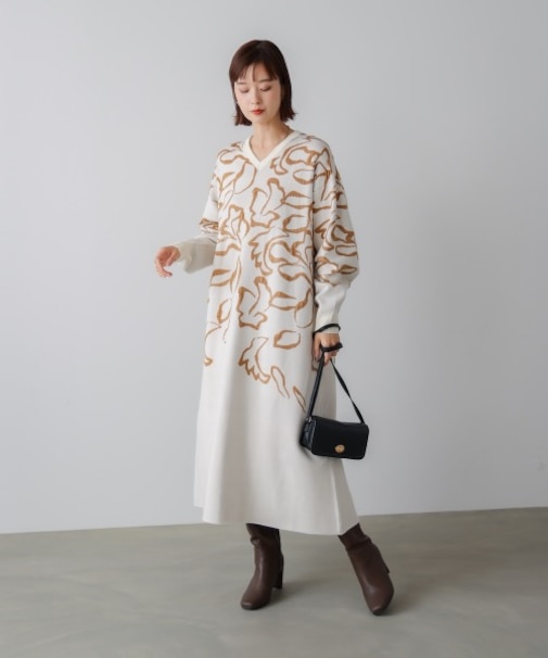 ジャガード柄マキシワンピース