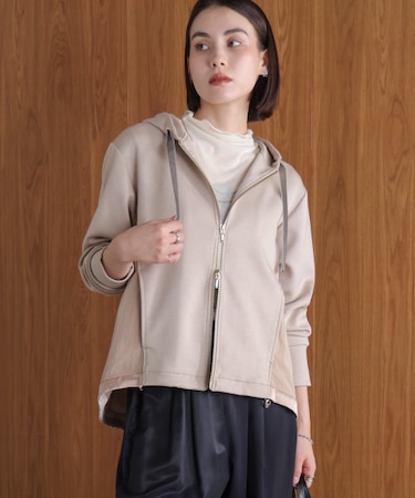 パウンドストレッチサイド異素材パーカー