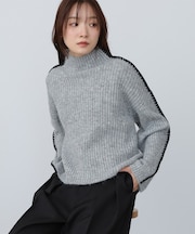 【Bab】ライン配色ニットトップス