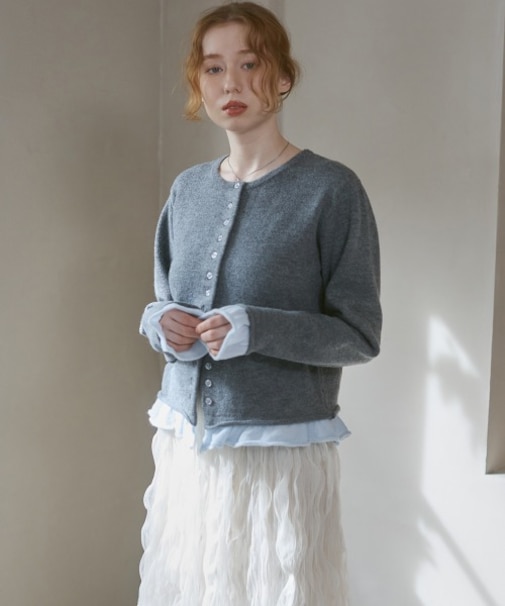 【Bab】配色フリルニットカーディガン