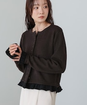 【Bab】配色フリルニットカーディガン