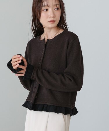 【Bab】配色フリルニットカーディガン