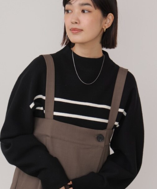 袖バルーンジャガードニットプルオーバー