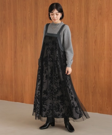 フロッキー花柄ジャンパースカート