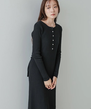 【Bab】レイヤート゛風ウエスト結びリフ゛ニットワンヒ゜ース