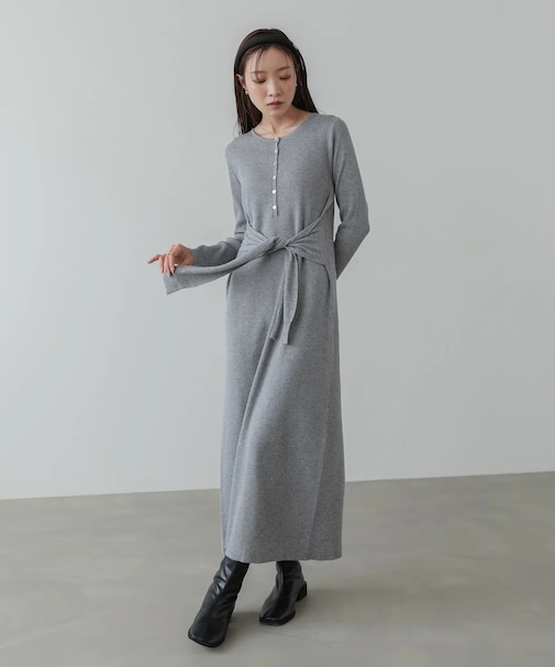 【Bab】レイヤート゛風ウエスト結びリフ゛ニットワンヒ゜ース