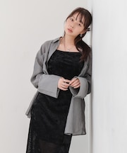 【Bab】ワイト゛カフスワンホ゜イント刺繍シアーシャツ