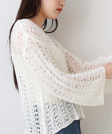 【Bab】フラワーレース透かし編みトップス