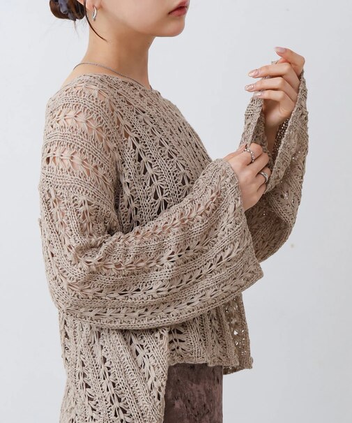 【Bab】フラワーレース透かし編みトップス