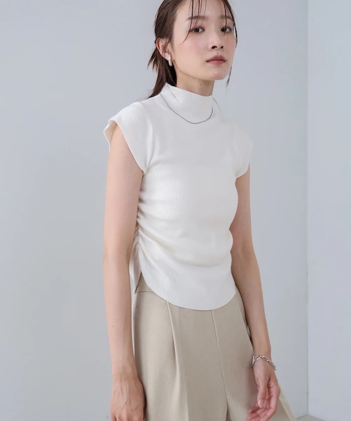 【Bab】サイドギャザープチハイネックトップス