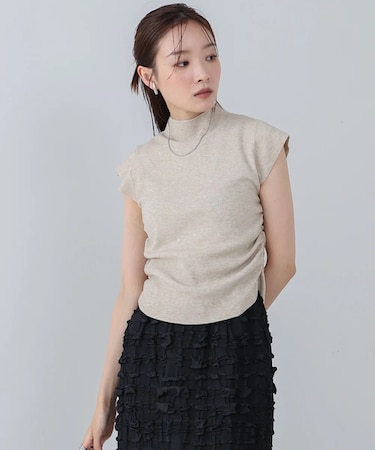 【Bab】サイドギャザープチハイネックトップス