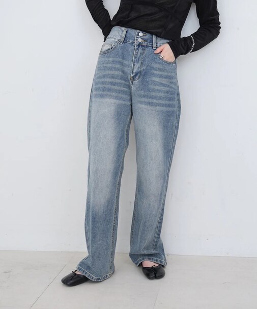 【Bab】ダブルボタンデニムパンツ