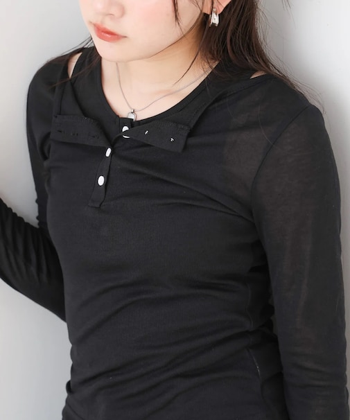 【Bab】ボタンタンクセット ヘンリーネックトップス