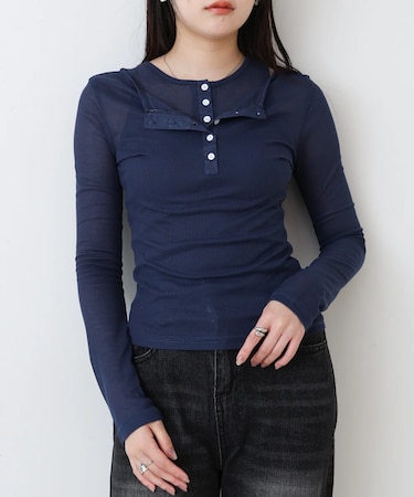 【Bab】ボタンタンクセット ヘンリーネックトップス