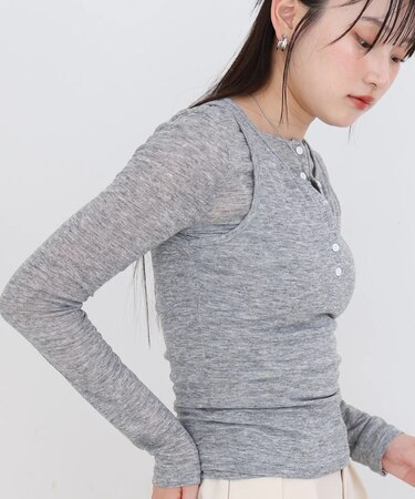 【Bab】ボタンタンクセット ヘンリーネックトップス