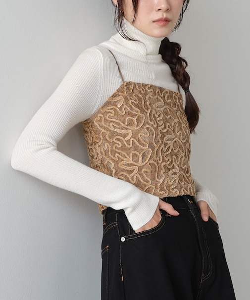 【Bab】コード刺繍ベロアビスチェ