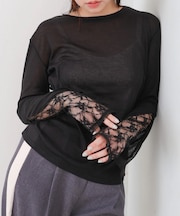 【Bab】袖レースシアーリブレイヤードプルオーバー