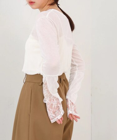 【Bab】袖レースシアーリブレイヤードプルオーバー