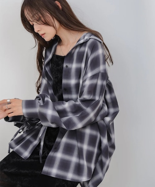 【Bab】チェックバックギャザーシャツ