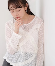 【Bab】レースフリルシアーロングTシャツ