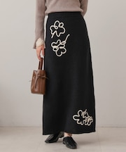 【Bab】ウールライクフラワー刺繍スカート