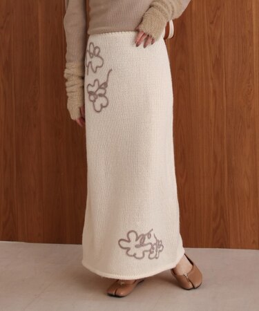 【Bab】ウールライクフラワー刺繍スカート