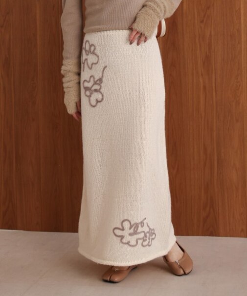 【Bab】ウールライクフラワー刺繍スカート