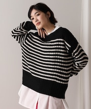 パネルボーダーリブニット