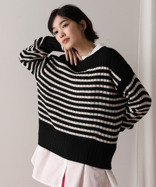 パネルボーダーリブニット