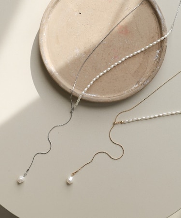 【Bab】変形ハ゜ール×ロンク゛チェーンネックレス