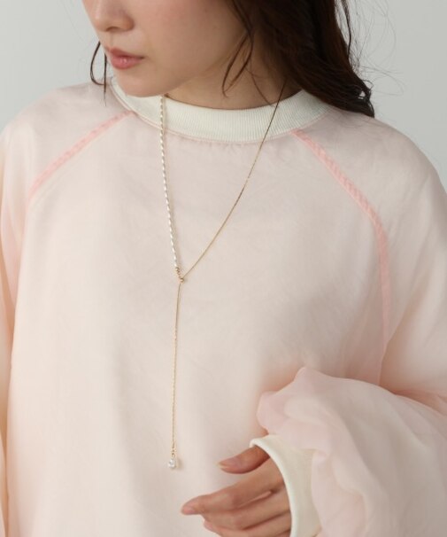 【Bab】変形ハ゜ール×ロンク゛チェーンネックレス