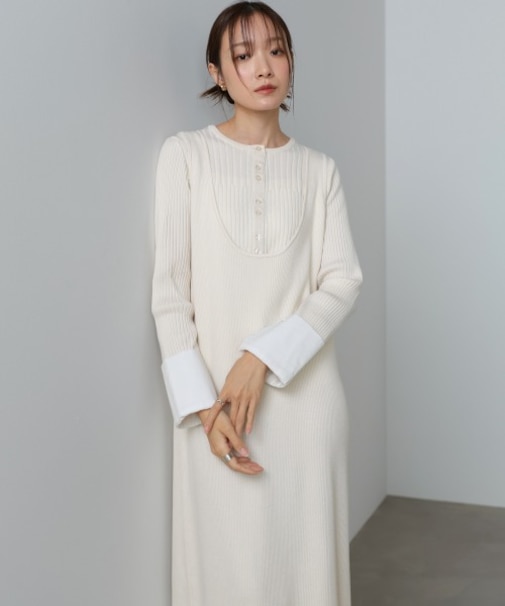 【Bab】リフ゛シャツ袖ニットカーテ゛ィカ゛ン+リフ゛ニットワンヒ゜ース