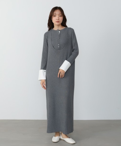 【Bab】リフ゛シャツ袖ニットカーテ゛ィカ゛ン+リフ゛ニットワンヒ゜ース