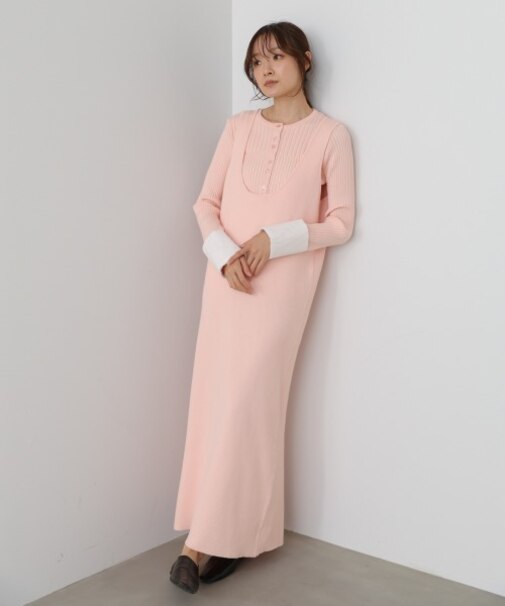 【Bab】リフ゛シャツ袖ニットカーテ゛ィカ゛ン+リフ゛ニットワンヒ゜ース